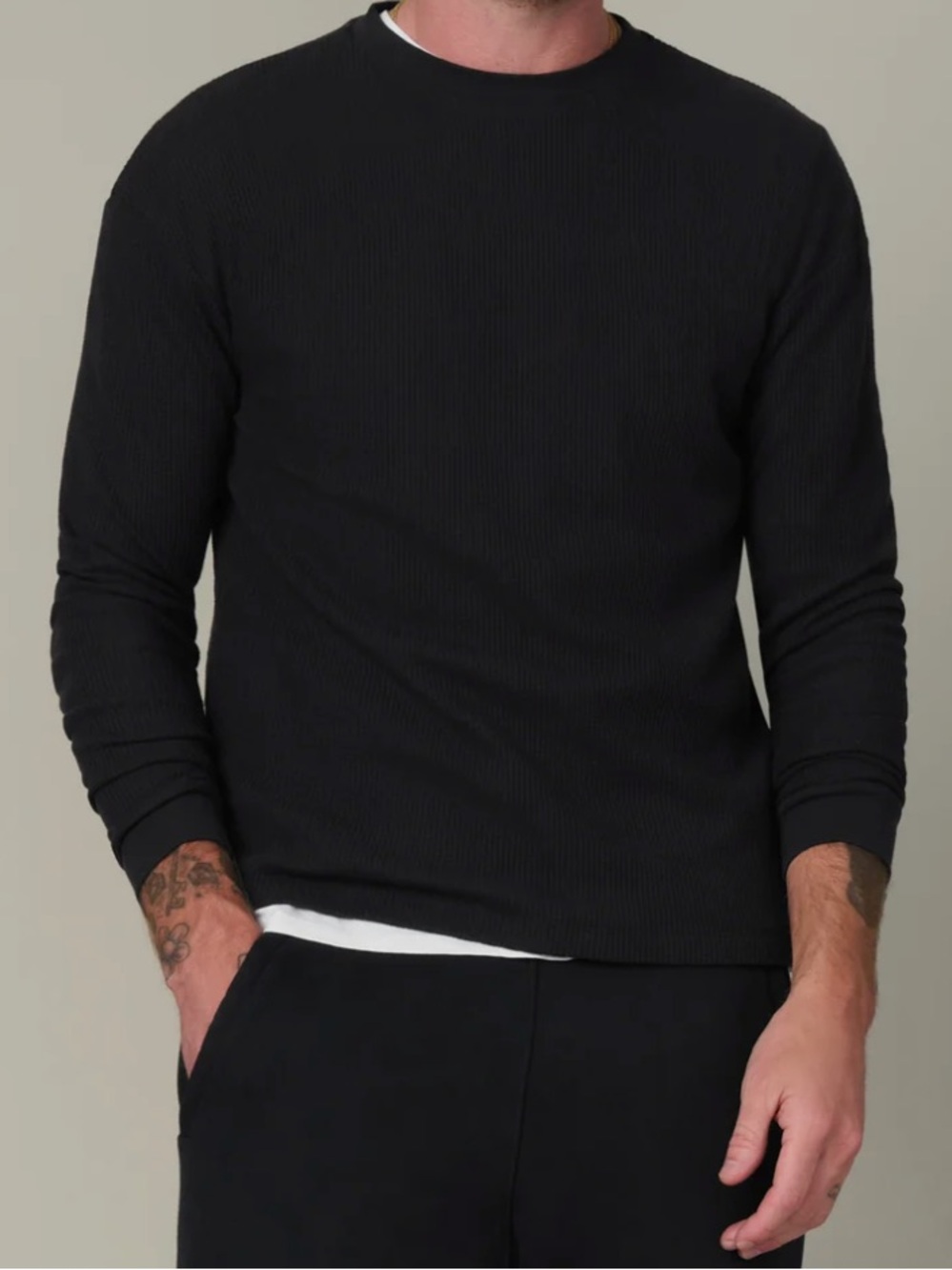 NWT FRYE Sz M Men's Black Waffle Henley